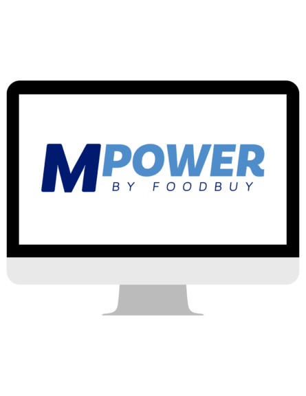 foodbuy MPower logo in computer screen. for monitoring surplus inventory, spend, etc.